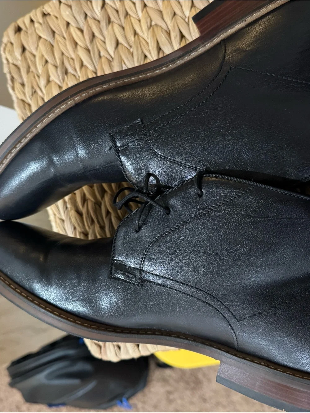 Steve Madden Black Leather Chukka Boots with Brown Stacked Sole